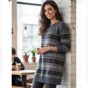 Jules & James Fair Isle Blue Wool Blend Patterned Tunic Sweater or Dress SZ M